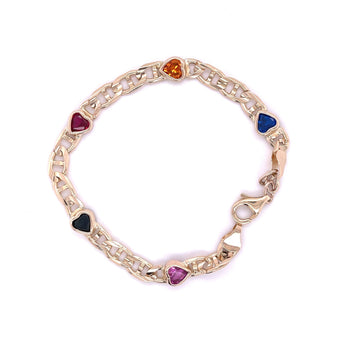 14K Yellow Gold Heart-Shape Multi Gemstone Charm Bracelet | Pink/Blue Sapphire, Peridot, Citrine, Ruby – Assay Jewelers
