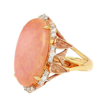 14.24 Carat Pink Opal & Diamond 18K Gold Floral Cocktail Ring – Assay Jewelers