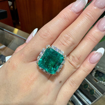14.36 Carat Colombian Emerald AGL/GRS Certified & Diamond 18K Gold Cocktail Ring – Assay Jewelers