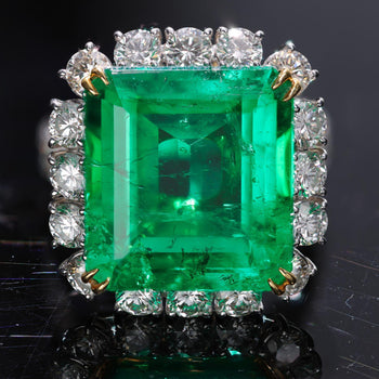 14.36 Carat Colombian Emerald AGL/GRS Certified & Diamond 18K Gold Cocktail Ring – Assay Jewelers