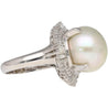 14mm Pearl with Baguette and Round Diamonds in Platinum Cocktail Ring