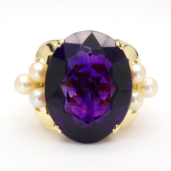15 Carat Oval Amethyst and Pearl 18K Gold Retro Statement Ring – Assay Jewelers