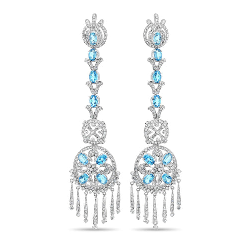 15 Carat Oval Aquamarine & Diamond 18K White Gold Retro Dangle Earrings