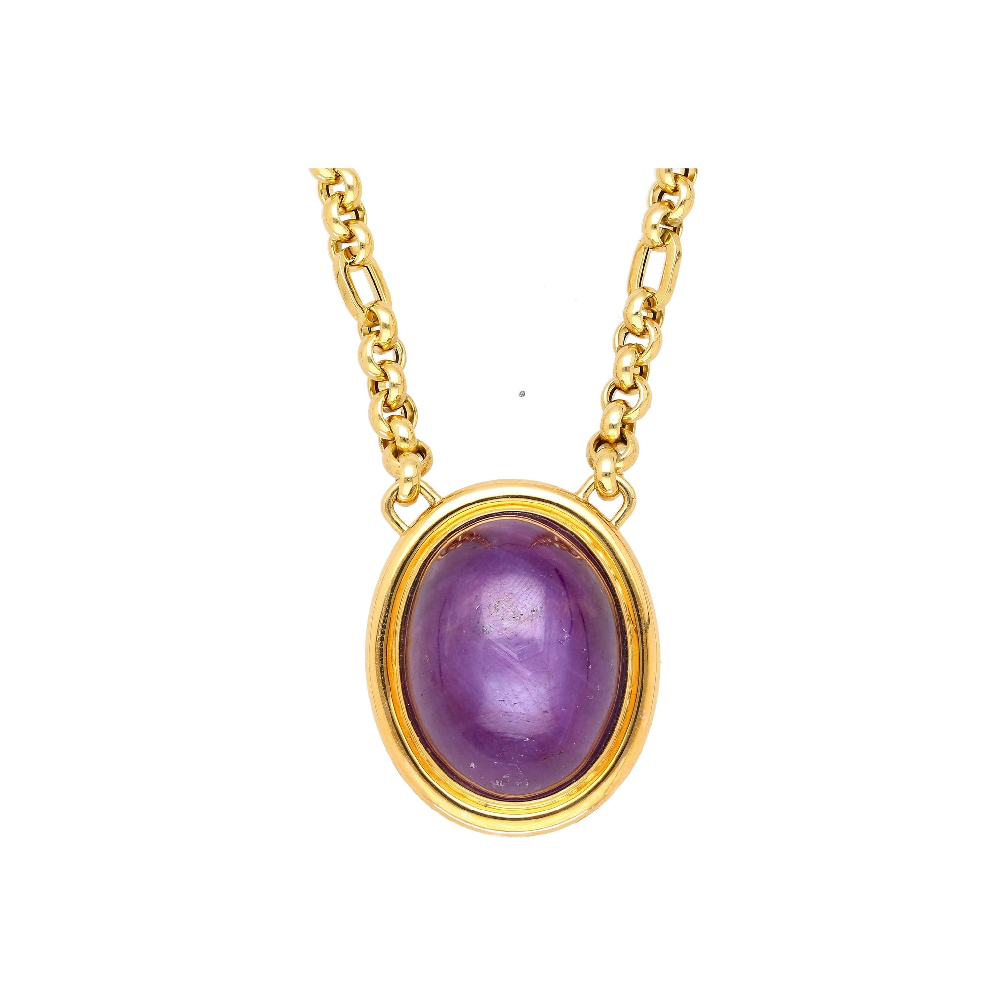 155.48 Carat No-Heat Purple Star Sapphire 18K Gold Bezel Pendant Necklace