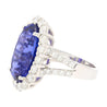 15.46 Carat Oval Cut Fine Tanzanite and Diamond Halo Ring in 18k White Gold With Split Shank Setting