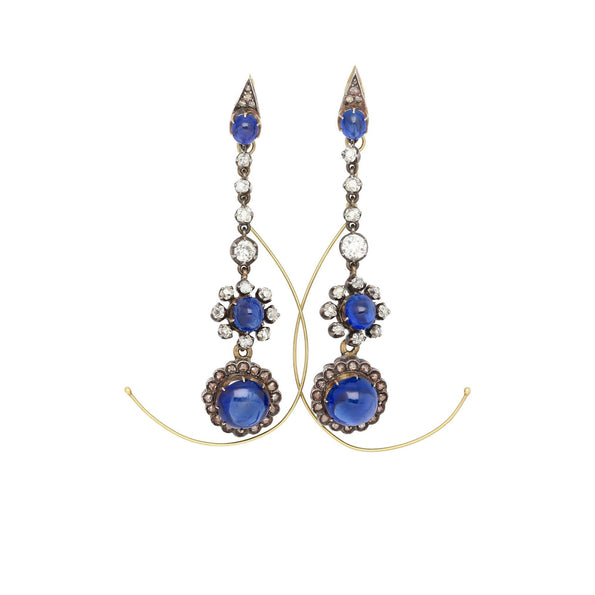 ~16 carats, saphir de Birmanie taille cabochon certifié AGL et boucles d’oreilles en or 14K avec diamants