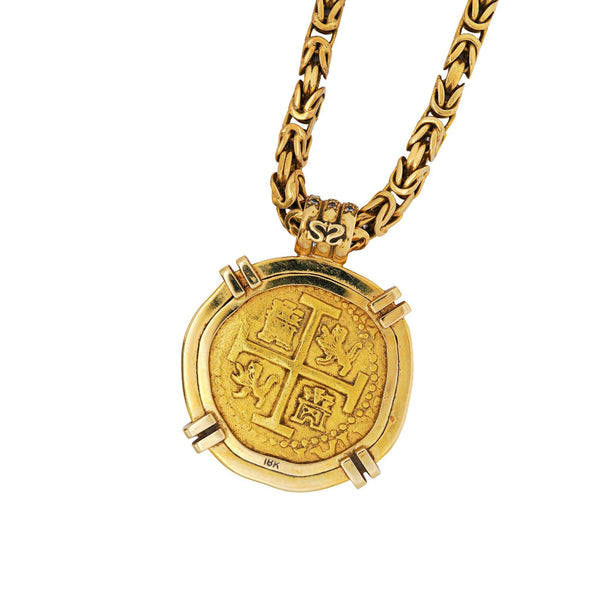 1712 Spanish 8 Escudo Cob Coin 1715 Fleet Wreck 22K & 18K Gold Pendant Necklace