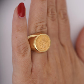1856 Lady Liberty 1 Dollar Coin in 10K Gold Bezel Unisex Signet Ring – Assay Jewelers