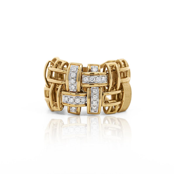 18K Gold Garavelli Signed Men's Italian Diamond Cage Link Ring