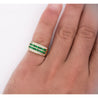 18K Gold Square Emerald and Round Diamond Channel Set Band Ring