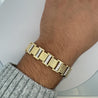 18K Gold Square Link 2-Tone Diamond Mens Bracelet