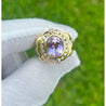 18K Gold Vintage Retro Regal Ring With Pink Kunzite and Diamond Halo