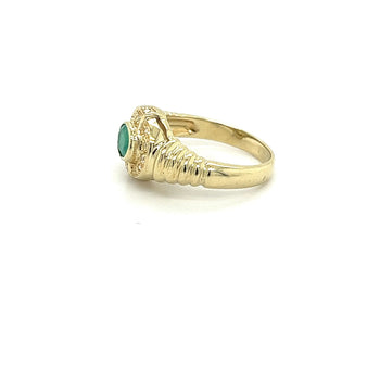 18K Solid Gold Oval Cut Natural Emerald Ring in Textured Ribbed Gold & Diamond Halo – Assay Jewelers
