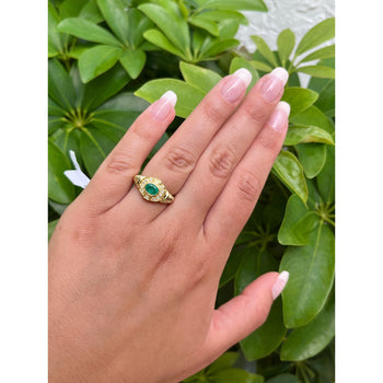 18K Solid Gold Oval Cut Natural Emerald Ring in Textured Ribbed Gold & Diamond Halo – Assay Jewelers