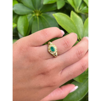 18K Solid Gold Oval Cut Natural Emerald Ring in Textured Ribbed Gold & Diamond Halo – Assay Jewelers