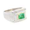 18K White Gold Emerald & Princess Cut Diamond Men's Ring