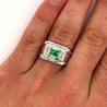 18K White Gold Emerald & Princess Cut Diamond Men's Ring