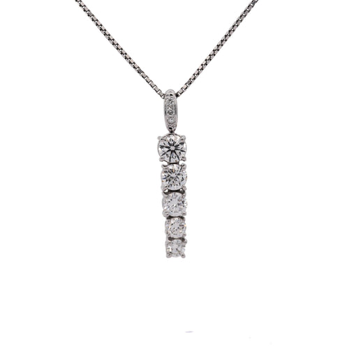 18K White Gold Lab Grown Diamond Graduated Single Line Pendant Necklace