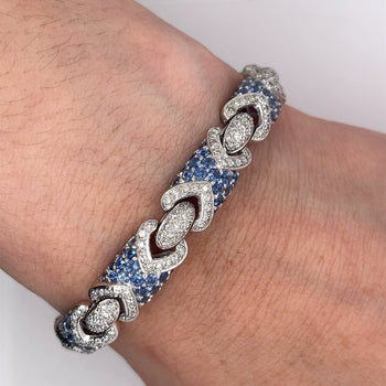 18K White Gold Natural Diamond and Natural Blue Sapphire Pave Set Bracelet – Assay Jewelers