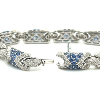 18K White Gold Natural Diamond and Natural Blue Sapphire Pave Set Bracelet – Assay Jewelers