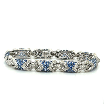 18K White Gold Natural Diamond and Natural Blue Sapphire Pave Set Bracelet – Assay Jewelers