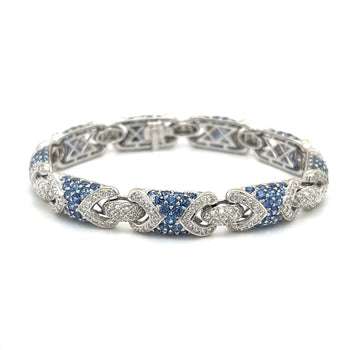 18K White Gold Natural Diamond and Natural Blue Sapphire Pave Set Bracelet – Assay Jewelers