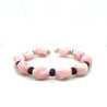 18K White Gold Raw Unformed Pink Agate and Round Cut Ruby Cuff Bangle Bracelet