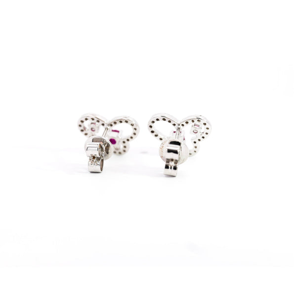 18K White Gold Ruby and Diamond Butterfly Outline Stud Earrings