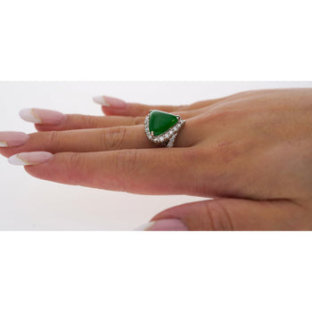 18K White Gold Type A Jadeite Jade Cabochon Cut Triangle Shape and Diamond Halo Ring – Assay Jewelers