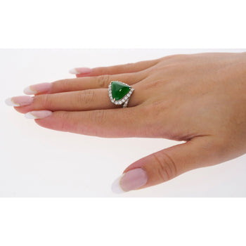 18K White Gold Type A Jadeite Jade Cabochon Cut Triangle Shape and Diamond Halo Ring – Assay Jewelers