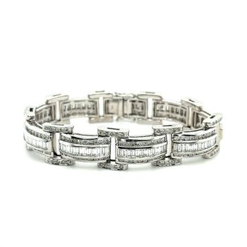 18K White Gold Unisex 12.72 CT TW Channel Set Baguette & Round Diamond Encrusted Bracelet – Assay Jewelers