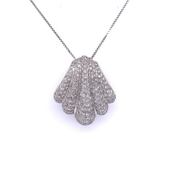 18K White Gold and Diamond Pave Sea Shell Pendant Necklace – Assay Jewelers