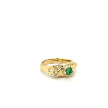 18K Yellow Gold Bezel Set Natural Emerald and Floating Round Diamond Ring – Assay Jewelers