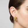 18MM J-Hoop Ribbed and Grooved 14K Gold Earrings