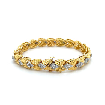 18k Two-Tone Gold Link Bracelet with Textured Finish and 1.30CTW in Diamonds – Assay Jewelers