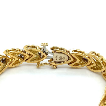 18k Two-Tone Gold Link Bracelet with Textured Finish and 1.30CTW in Diamonds – Assay Jewelers