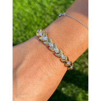 18k Two-Tone Gold Link Bracelet with Textured Finish and 1.30CTW in Diamonds – Assay Jewelers