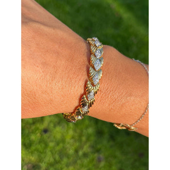 18k Two-Tone Gold Link Bracelet with Textured Finish and 1.30CTW in Diamonds – Assay Jewelers