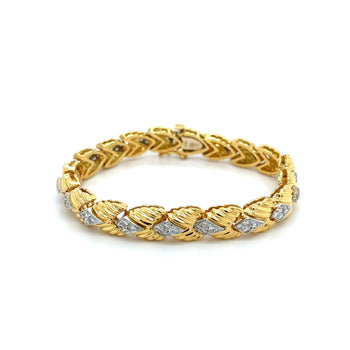 18k Two-Tone Gold Link Bracelet with Textured Finish and 1.30CTW in Diamonds – Assay Jewelers