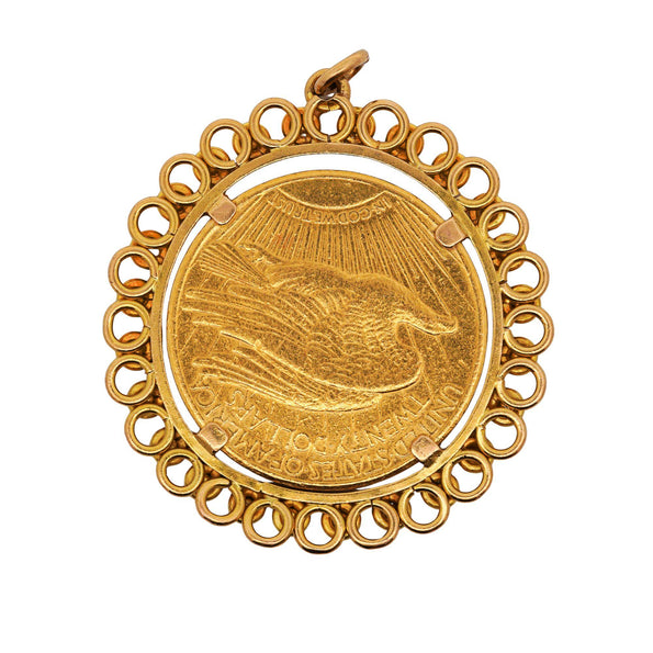 1924 Lady Liberty USA 20 Dollar Coin Bezel in 14K Yellow Gold Pendant