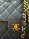1990s Chanel Vintage Jumbo Single Flap Quilted Lambskin 24k Plated CC Logo