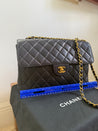 1990s Super Rare Chanel Vintage Jumbo Single Flap Lambskin Navy Blue Crossover