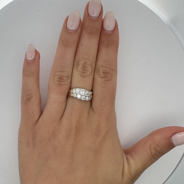 1.01 Carat Dual Row Diamond Channel Platinum & 18K Gold Wavy Band Ring