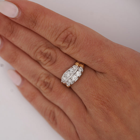 1.01 Carat Dual Row Diamond Channel Platinum & 18K Gold Wavy Band Ring