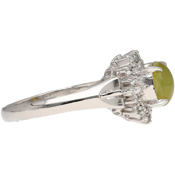 1.04 Carat Green Chrysoberyl Cat's Eye and Diamond Platinum Art Deco Style Ring