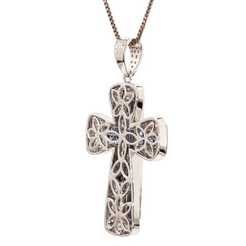 1.2 Carat Sapphire and Diamond Pave Cluster Cross Pendant White Gold Necklace – Assay Jewelers