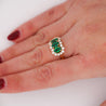 1.22 Carat Emerald & Diamond 18K Gold Halo Three Stone Band Ring