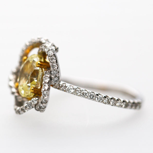 1.24 Carat Fancy Yellow Diamond Platinum & 18K Gold Swirl Floral Ring
