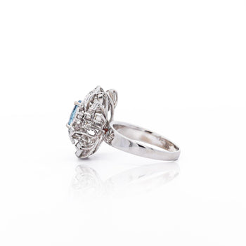 1.26 Carat Aquamarine & Diamond in 18K White Gold Floral Statement Ring – Assay Jewelers