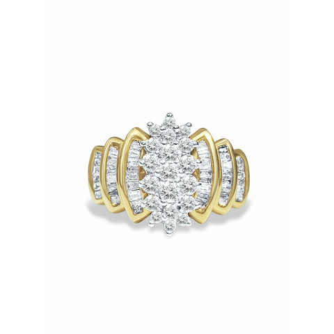 1.30 Carat Diamond Cluster Ring in 14k Yellow Gold